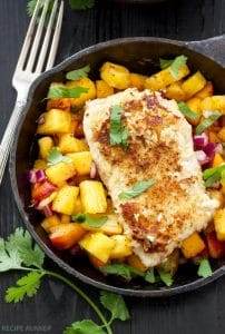 Coconut Almond Crusted Cod with Pineapple Peach Salsa