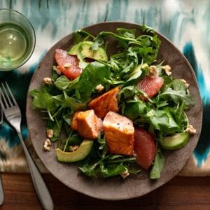 Grapefruit and Avocado Salad with Seared Salmon