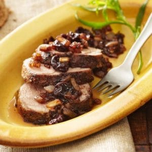 Holiday Tarragon Pork with Rich Onion-Cherry Chutney