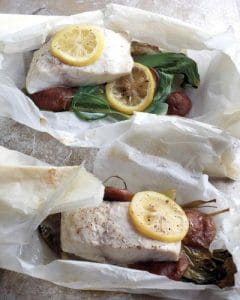 Striped Bass with Lemon, Shiitake, and Baby Bok Choy