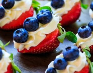 Red, White, and Blue Cheesecake Strawberries
